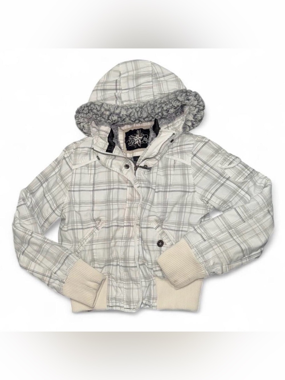 Y2K SoCal puffer jacket with fur hood